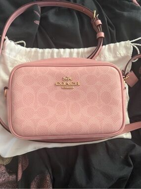 COACH Pink Pebbled Leather Camera Crossbody with Gold Logo